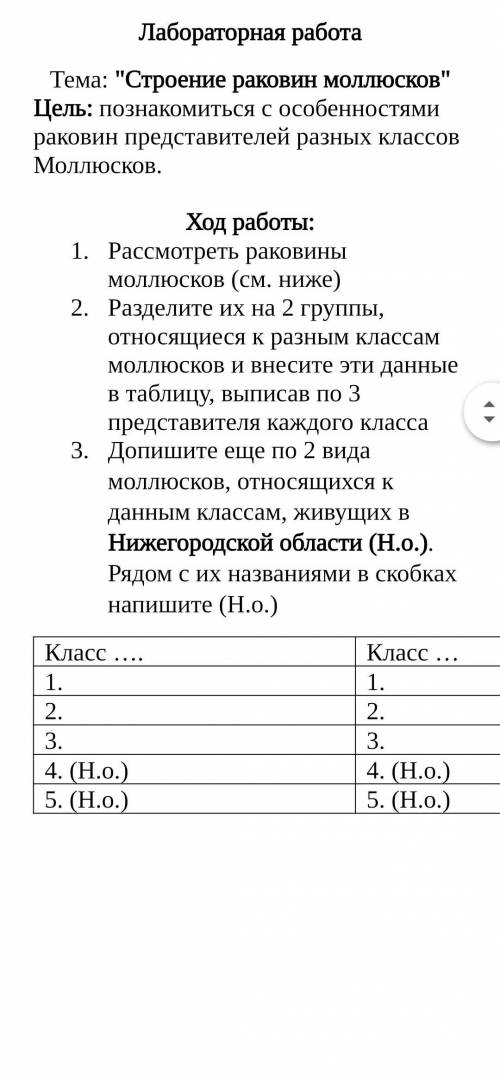 БИОЛОГИЯ! Оформить Лабораторную работу по теме - моллюски все во вложении.