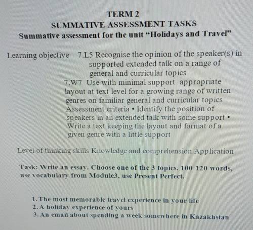 TERM 2 SUMMATIVE ASSESSMENT TASKSSummative assessment for the unit “Holidays and Travel” очень нужно