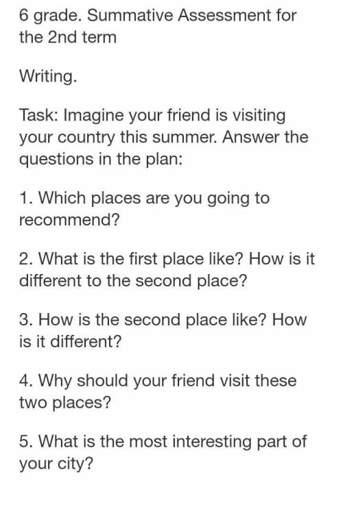 Task: Imagine your friend is visiting your country this summer. Answer the questions in the plan: 1.