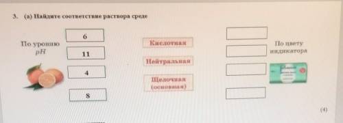 3. (а) Найдите соответствие раствора среде 6КанелотнаяПо урооІІо цветудикатораpHНейтральная8(s) дайт