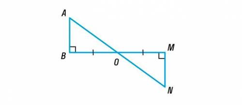 очнь Даны два треугольника (см. рисунок) с общей вершиной O, причём OB=OM,. Докажи, что △AOB=△NOM