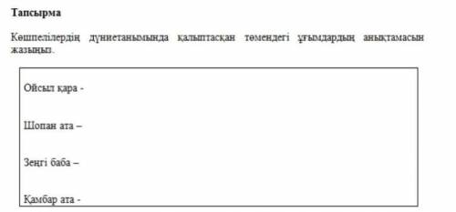 Тапсырма Көшпелілердің дүниетанымында қалыптасқан төмендегі ұғымдардың анықтамасынжазыңыз.Ойсыл қара