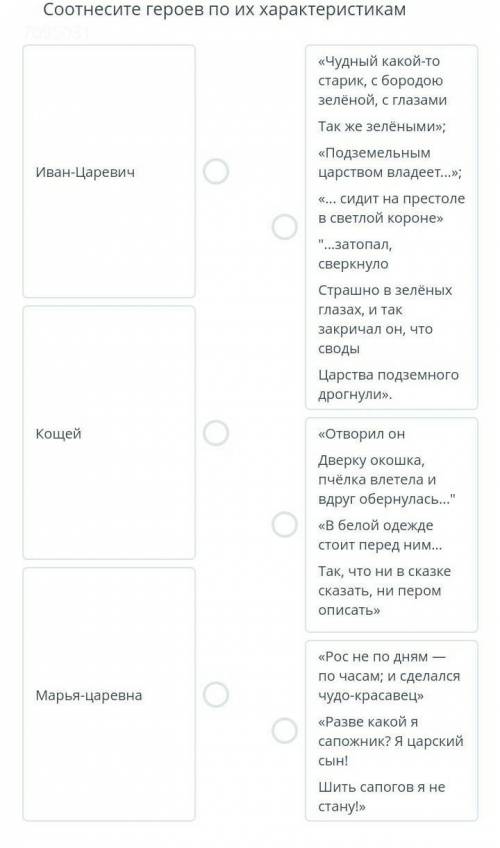 Соотнесите героев по их характеристикам​