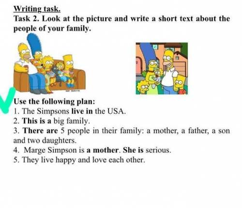 Writing task. Task 2. Look at the picture and write a short text about the people of your family.IUs