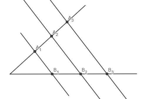 На малюнку A1B1 || A2B2 || A3B3, B1B2 = B2B3 = 9 см, А1А3 = 10 см. Знайдіть А2А3.