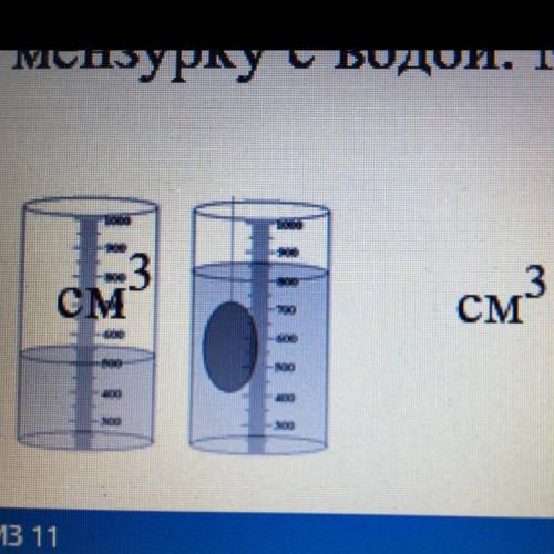 На рисунке показано тело, помещенное в мензурку с водой. Масса тела 600 грамм