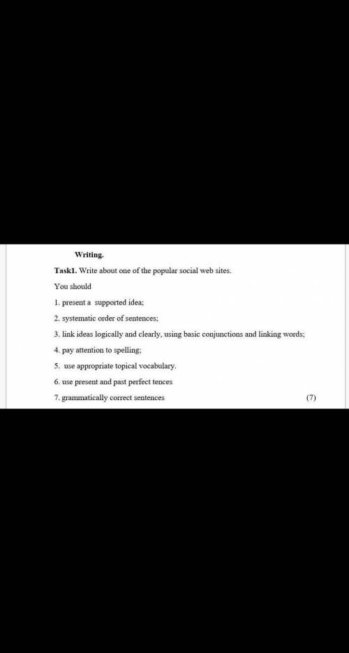 Writing. Task1. Write about one ofthe popular social web sites. You should 1. present a supported id