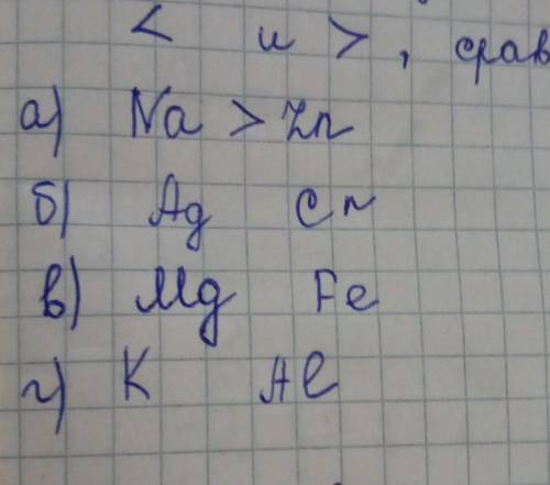 Пользуясь рядом активности металлов из знаками < и > Сравните активность металлов​