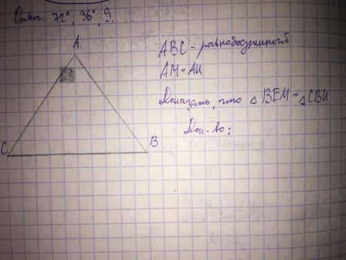 решить задачу(не понимаю) треугольник ABC-равнобедренный AM=AK Доказать, что треугольник BEM= треуго