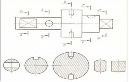 Упражнение 1. Рассмотрите чертеж и подпишите буквами сечения – где А-А, где Б-Б, В-В, Г-Г,Д-Д