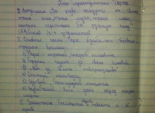 Написать сочинение по повести ,,Тарас бульба,, Характеристика Тараса Бульбы, по плану