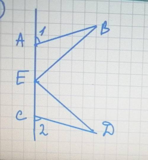 Е- середина АС. АВ=СD. УГОЛ 1=2Доказать: ВЕ=DE​