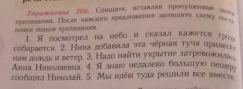 Упражнение 206. Спишите, вставляя пропущенные знаки препинания. После каждого предложения запишите с