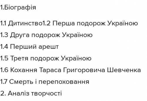 Стислий тезисний план до біографії Т.Г.Шевченка