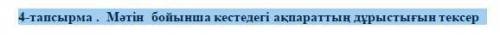 4-тапсырма . Мәтін бойынша кестедегі ақпараттың дұрыстығын тексер
