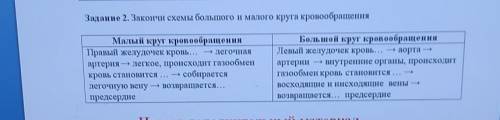 Закончите схемы большого и маленького Круга кровообращения