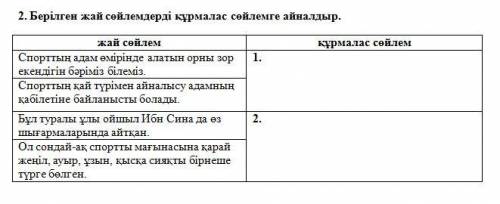 1. Мәтінді түсініп оқып, құрмалас сөйлемдерді теріп жазыңыз. Спорт - денсаулық кепілі Біз спорттың а