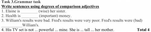 Task 3.Grammar task Write sentences using degrees of comparison adjectives