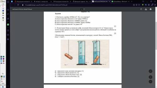 На рисунках показан болтик, помещенный в мензурку с водой. Масса болтика 200г. (1мл = 1см3 ) a) опре
