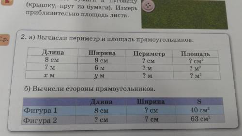 Математика страница 37 номер 2 а) вычисли периметр и площадь прямоугольников б) вычисли стороны прям