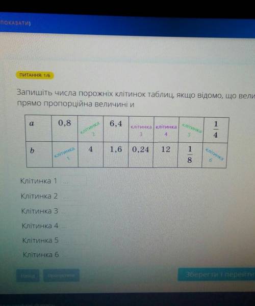 Запишіть числа порожніх клітинок таблиц, якщо відомо, що величина а прямо пропорційна величині иa0,8