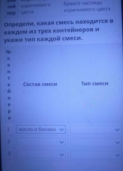 Ученик получил задание разделить смеси, которые были представлены втрех контейнерах. Результатыэкспе