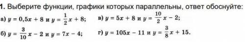 Выберите функции, графики которых параллельны, ответ обоснуйте: