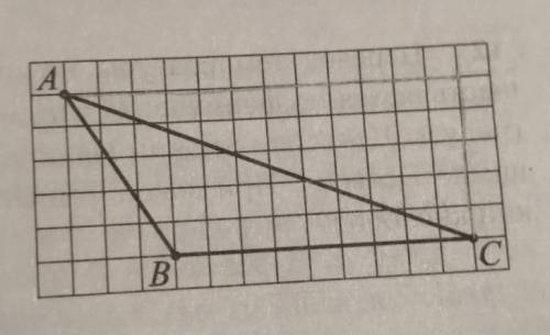 На клетчатой бумаге с размером клетки 1 см х 1 см отмечен треугольник ABC с вершинами в узлах сетки.