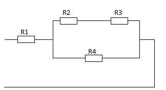 R1=3Ом R2=20Ом R3=40Ом R4=15Ом I=4A Определить: 1) Эквивалентное сопротивление цепи 2) Напряжение на