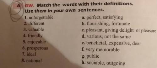 GW. Match the words with their definitions. Use them in your own sentences.1. unforgettablea. perfec