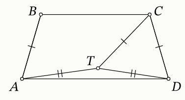 Равнобедренная трапеция ABCD с основаниями BC и AD такова, что ∠ADC=2∠CAD=88∘. Внутри трапеции выбра