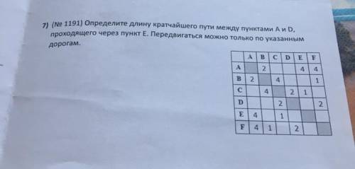 Начертите граф и напишите число.Определите длину кратчайшего пути между пунктами A и D, проходящего