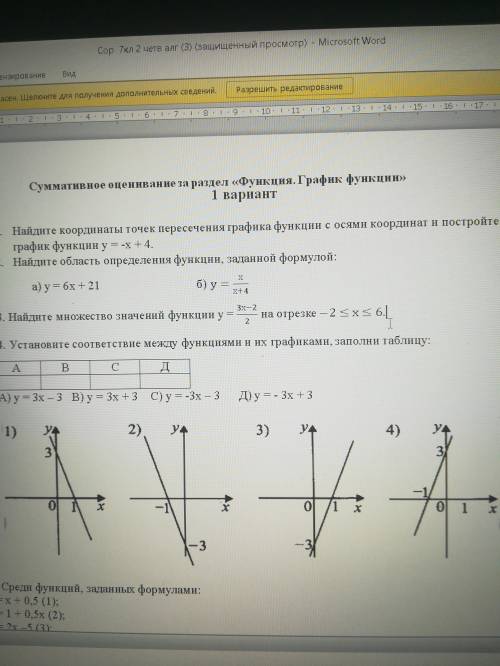 ответьте 1. Найдите координаты точек пересечения графика функции с осями координат и постройте графи