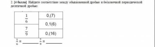 Найдите соответствие между обыкновенной дробью и бесконечной периодической десятичной дробью.