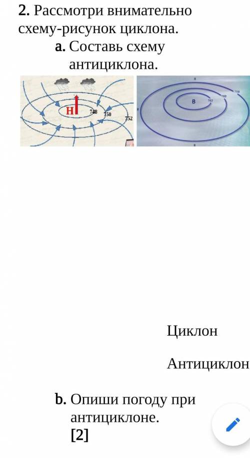 Рассмотри внимательно схему-рисунок циклона.Составь схему антициклона.​