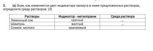 3(а) Зная, как изменяется цвет индикатора лакмуса в ниже предложенных растворах, определите среду ра