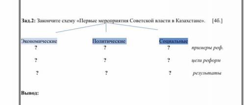 Закончите схему «Первые мероприятия Советской власти в Казахстане».