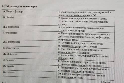 Найдите правильные пары А. Резус - фактор1. Железосодержащий белок, участвующий в процессе дыхания и