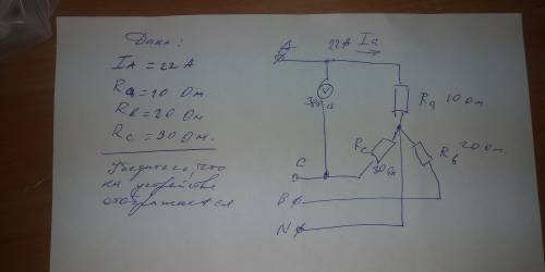 решить задачу Ia = 22ARa = 10 OмRb =20 ОмRc = 30 ОмУбедитесь что на устройстве отображаетсяСхема на