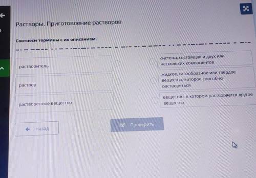 Соотнеси термины с их описанием. растворительсистема, состоящая и двух илинескольких компонентовраст
