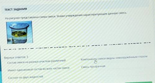 ТЕКСТ ЗАДАНИЯ На рисунке представлена схема смеси. Укажи утверждения характеризующие данную смесь.-