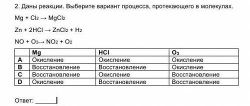 2. Даны реакции. Выберите вариант процесса, протекающего в молекулах. Mg + Cl2 → 2 Zn + 2HCl → ZnCl2