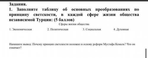 Заполните таблицу об основных преобразованиях по принципу светскости, в каждой сфере жизни общества