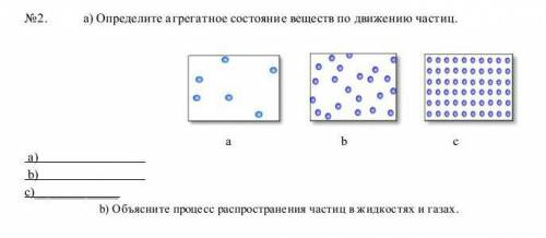 а) Определите а грегатное состояние веществ по движению частиц. b) Объясните процесс распростране ни