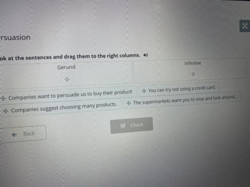 Persuasion Look at the sentences and drag them to the right columns. 4) Gerund Infinitive + Companie