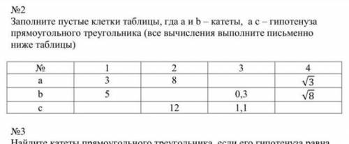 Заполните пустые клетки таблицы где а и б - катеты , ас - гипотенуза прямоугольного треугольника (вс