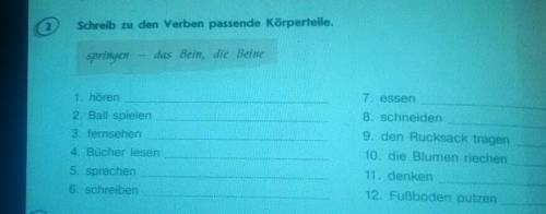 das Bein, die Beine7. essen1. hören2. Ball spielen3. fernsehen8. schneiden9. den Rucksack tragen10.