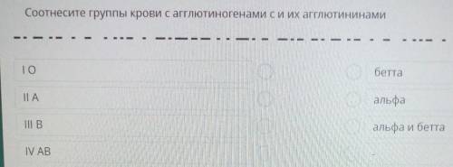 Соотнесите группы крови с агглютиногенами с их агглютининами​