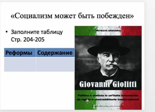 Нужно написать реформы и содержание Giovanni Giolitti​