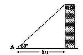 Наблюдатель в точке А видит здание под углом 60 °. Если он достигает здания 6 м, найдите высоту здан